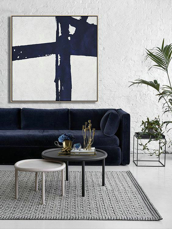 Extra Large 72" Acrylic Painting,Hand Painted Navy Minimalist Painting On Canvas,Contemporary Artwork #W8A5
